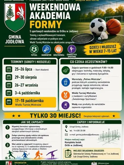 Jodłowa: Weekendowa Akademia Formy na Orliku – ruszają zapisy na bezpłatne zajęcia