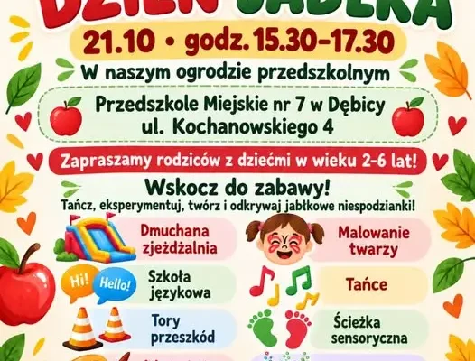 Dzień Jabłka w Przedszkolu Miejskim nr 7 w Dębicy – zaproszenie dla rodzin
