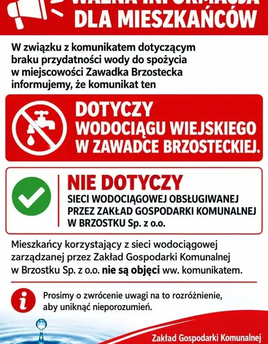 Woda w Brzostku bezpieczna. Komunikat o Zawadce Brzosteckiej nie dotyczy wszystkich