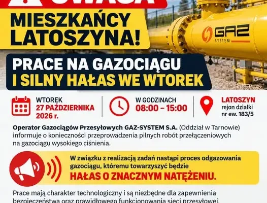 Silny hałas w Latoszynie. GAZ-SYSTEM ostrzega przed pracami na gazociągu