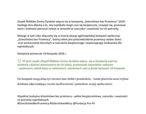 Żłobki z Gminy Żyraków dołączają do kampanii „Dzieciństwo bez Przemocy”