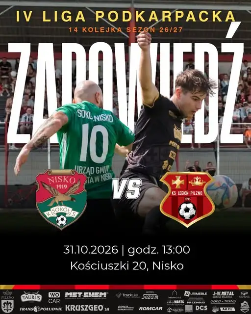 Legion Pilzno zagra na wyjeździe z Sokołem Nisko w 14. kolejce IV ligi